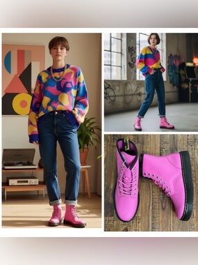 DR. MARTENS ZAVALA THRIFT PINK COMBAT BOOTS US 7 NEW WITH TAGS!